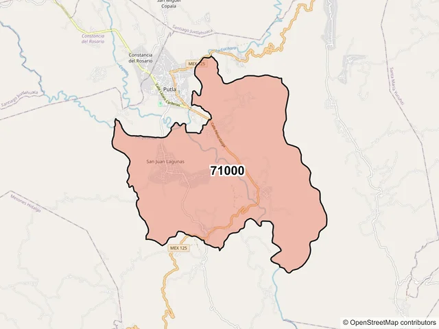 Mapa del código postal 71000, Putla Villa de Guerrero, Oaxaca