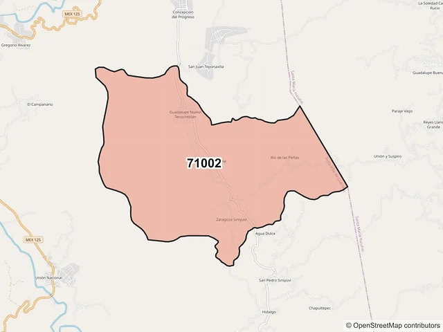 Mapa del código postal 71002, Putla Villa de Guerrero, Oaxaca