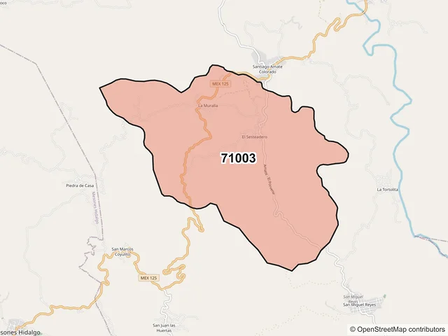 Mapa del código postal 71003, Putla Villa de Guerrero, Oaxaca
