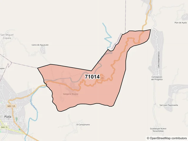 Mapa del código postal 71014, Putla Villa de Guerrero, Oaxaca