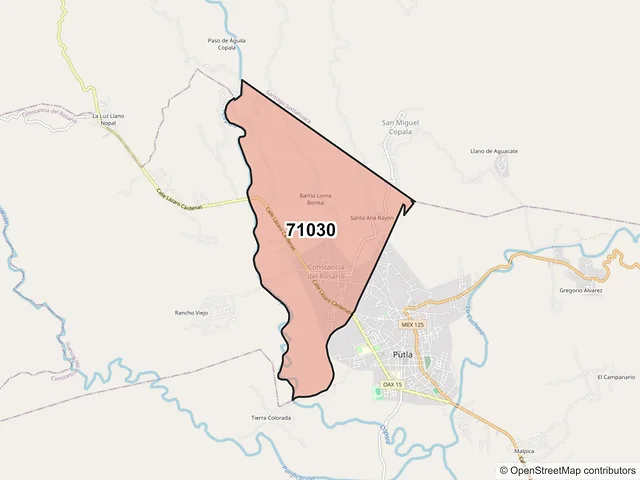 Mapa del código postal 71030, Constancia del Rosario, Oaxaca