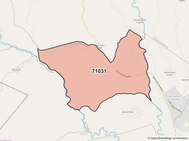 Mapa del código postal 71031, Constancia del Rosario, Oaxaca