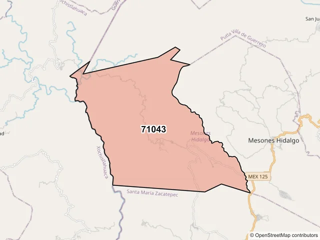 Mapa del código postal 71043, Mesones Hidalgo, Oaxaca