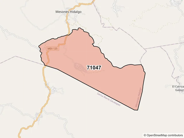Mapa del código postal 71047, Mesones Hidalgo, Oaxaca