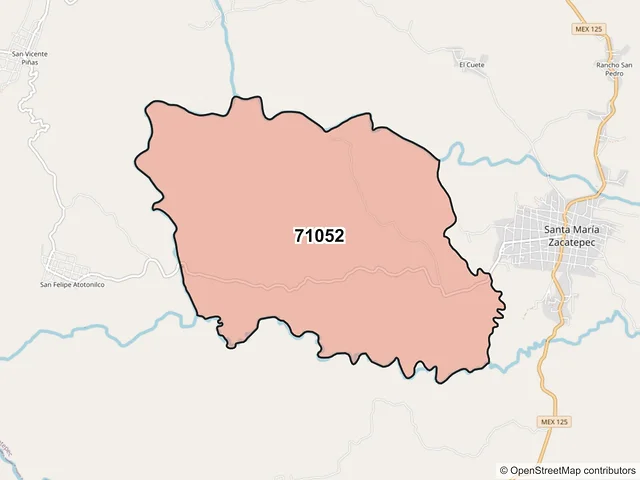 Mapa del código postal 71052, Santa María Zacatepec, Oaxaca