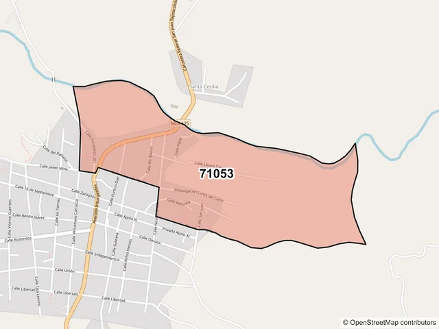 Mapa del código postal 71053, Santa María Zacatepec, Oaxaca