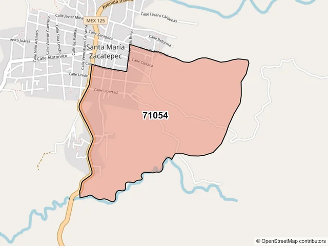 Mapa del código postal 71054, Santa María Zacatepec, Oaxaca