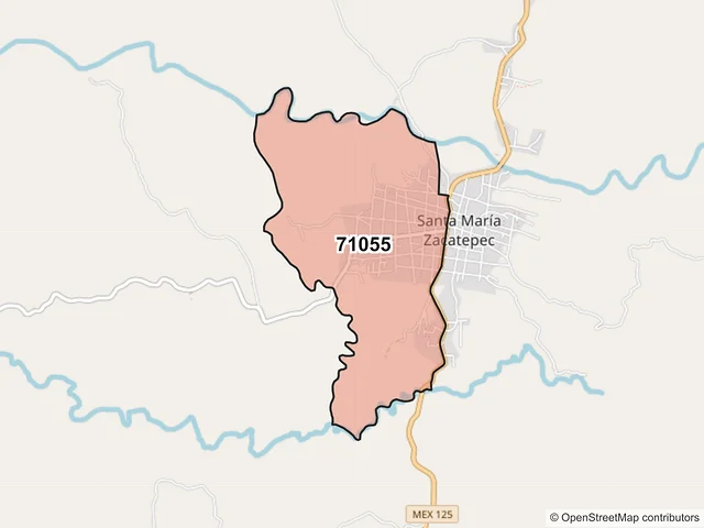Mapa del código postal 71055, Santa María Zacatepec, Oaxaca