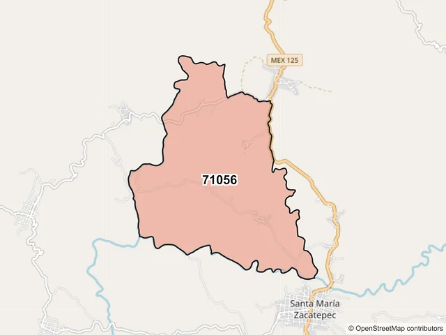 Mapa del código postal 71056, Santa María Zacatepec, Oaxaca