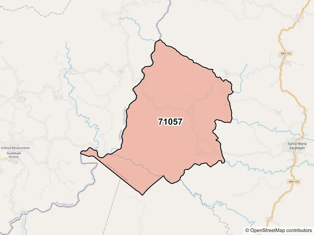 Mapa del código postal 71057, Santa María Zacatepec, Oaxaca