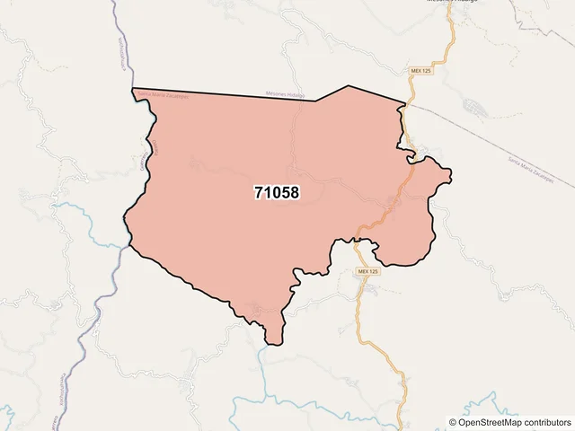 Mapa del código postal 71058, Santa María Zacatepec, Oaxaca
