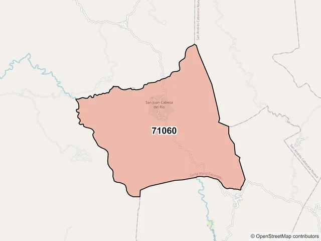Mapa del código postal 71060, Santa María Zacatepec, Oaxaca