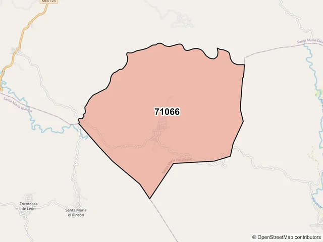 Mapa del código postal 71066, Santa María Zacatepec, Oaxaca
