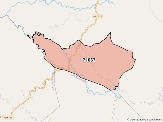Mapa del código postal 71067, Santa María Zacatepec, Oaxaca