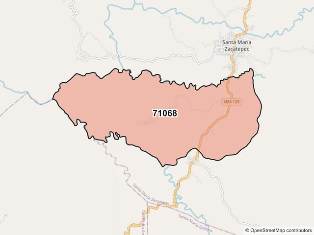 Mapa del código postal 71068, Santa María Zacatepec, Oaxaca