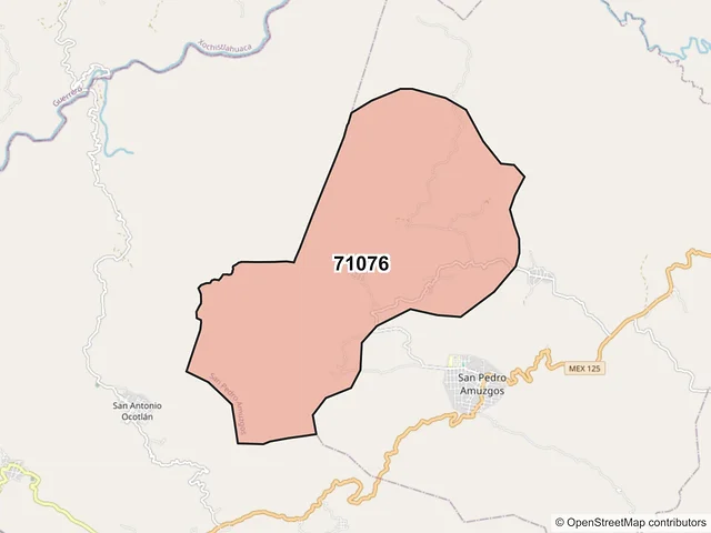 Mapa del código postal 71076, San Pedro Amuzgos, Oaxaca