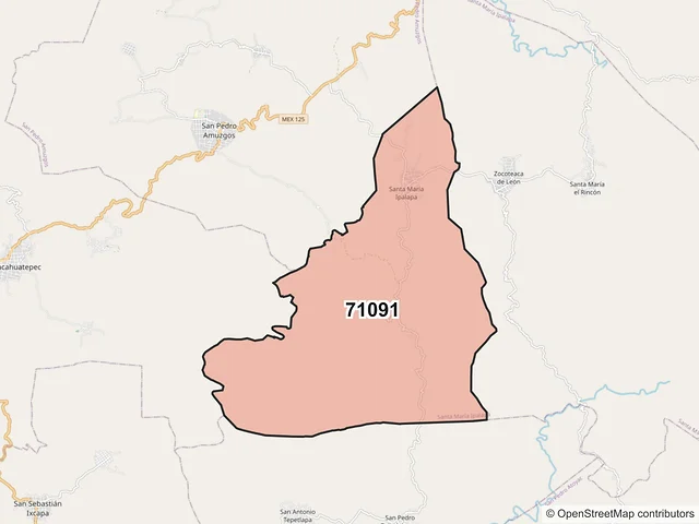 Mapa del código postal 71091, Santa María Ipalapa, Oaxaca
