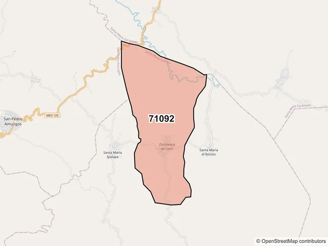 Mapa del código postal 71092, Santa María Ipalapa, Oaxaca