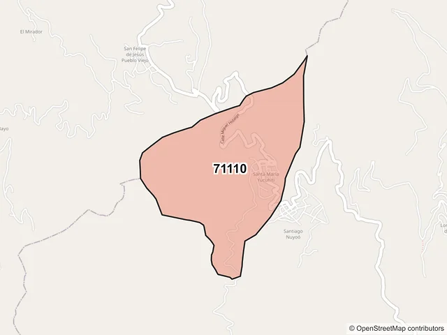 Mapa del código postal 71110, Santa María Yucuhiti, Oaxaca