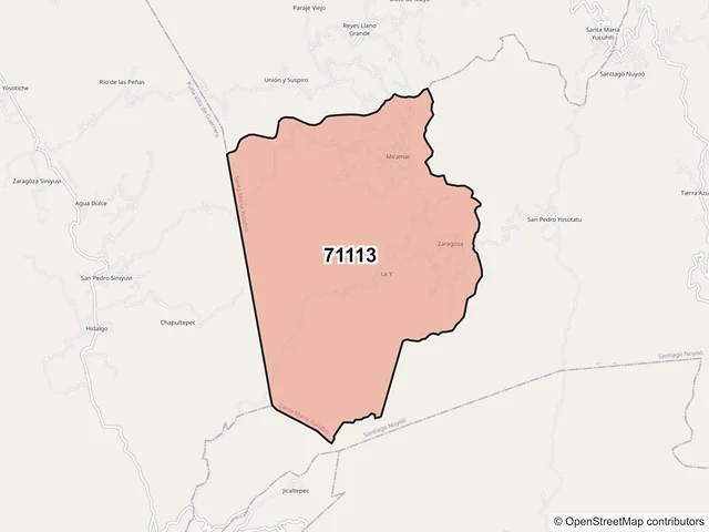 Mapa del código postal 71113, Santa María Yucuhiti, Oaxaca