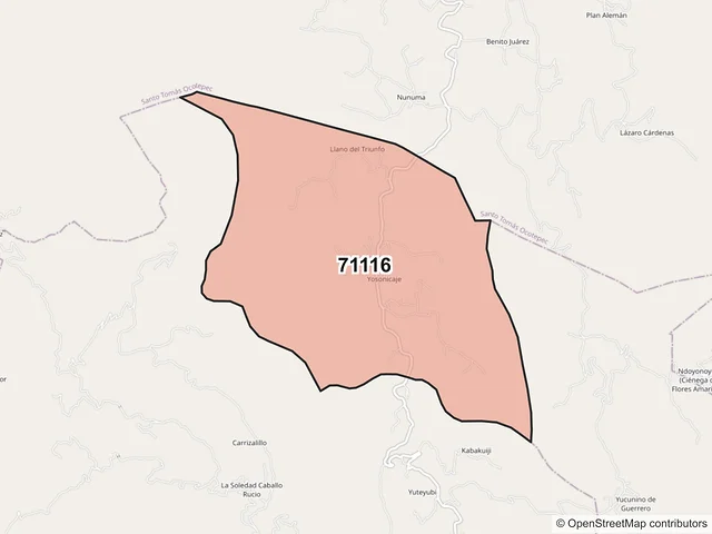 Mapa del código postal 71116, Santa María Yucuhiti, Oaxaca