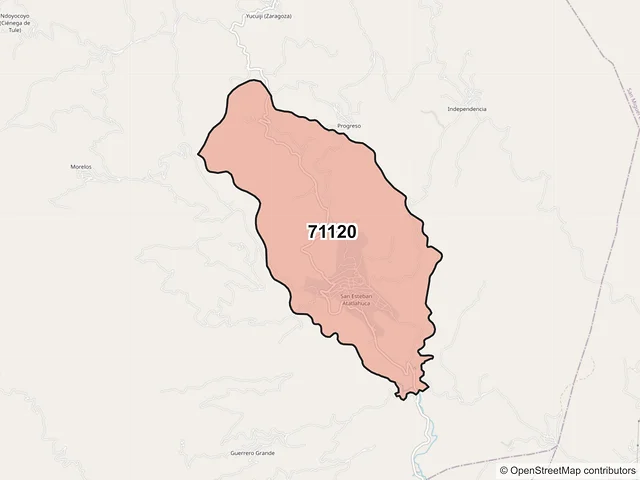 Mapa del código postal 71120, San Esteban Atatlahuca, Oaxaca