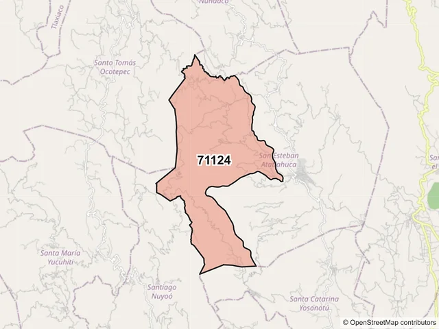 Mapa del código postal 71124, San Esteban Atatlahuca, Oaxaca