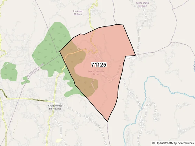 Mapa del código postal 71125, Santa Catarina Ticuá, Oaxaca