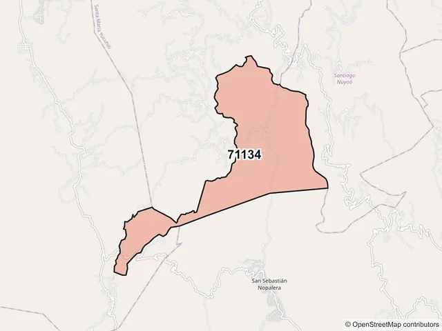 Mapa del código postal 71134, Santiago Nuyoó, Oaxaca