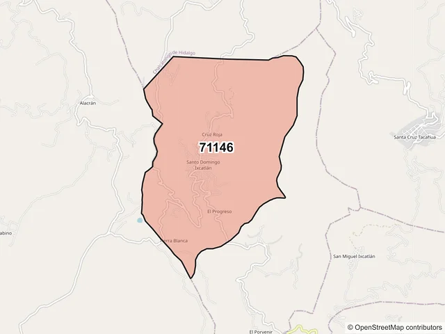 Mapa del código postal 71146, Santo Domingo Ixcatlán, Oaxaca