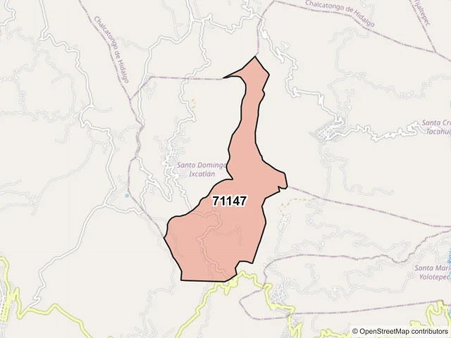 Mapa del código postal 71147, Santo Domingo Ixcatlán, Oaxaca