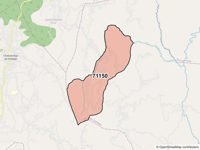 Mapa del código postal 71150, San Pablo Tijaltepec, Oaxaca