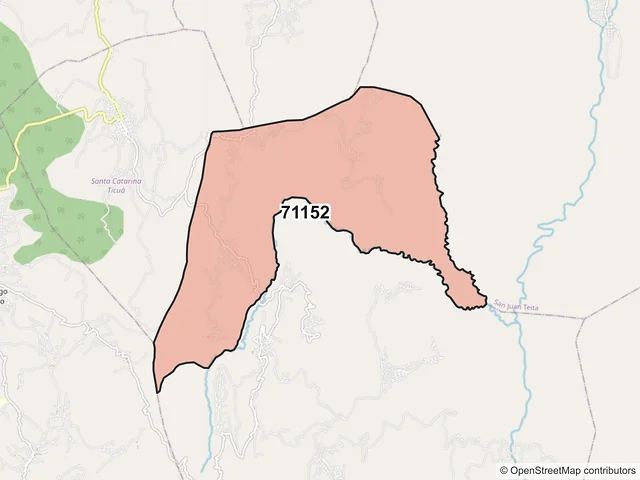 Mapa del código postal 71152, San Pablo Tijaltepec, Oaxaca
