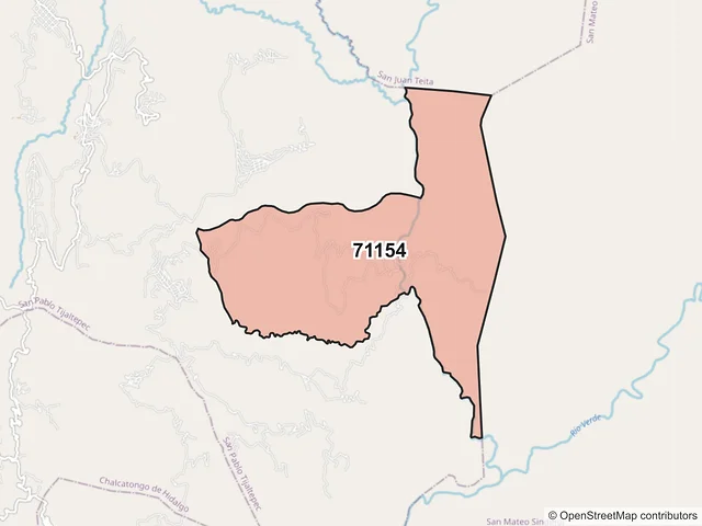 Mapa del código postal 71154, San Pablo Tijaltepec, Oaxaca
