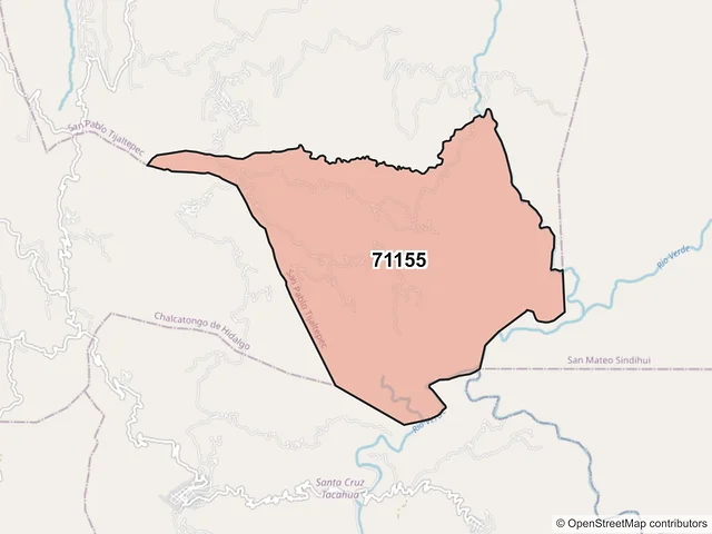 Mapa del código postal 71155, San Pablo Tijaltepec, Oaxaca