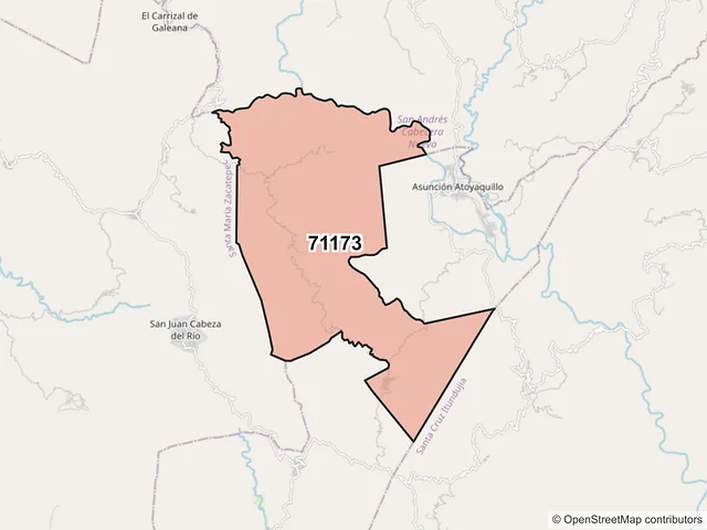Mapa del código postal 71173, San Andrés Cabecera Nueva, Oaxaca
