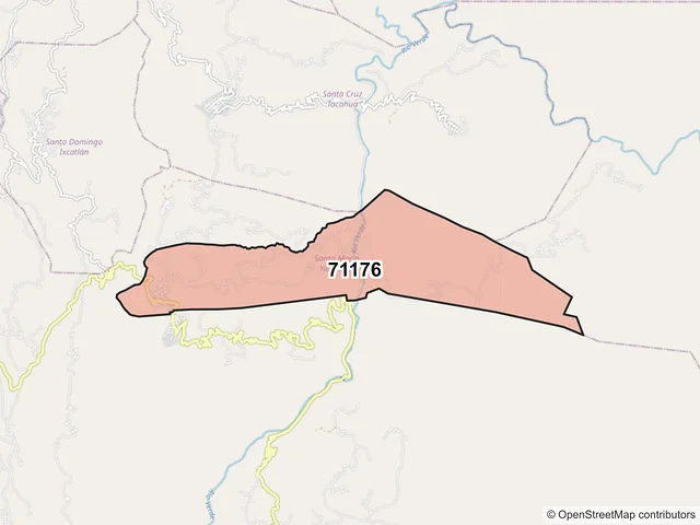 Mapa del código postal 71176, Santa María Yolotepec, Oaxaca