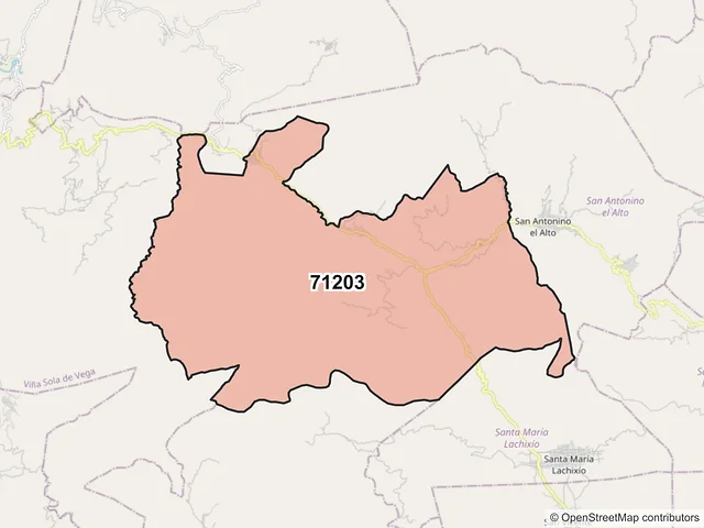 Mapa del código postal 71203, Zimatlán de Álvarez, Oaxaca