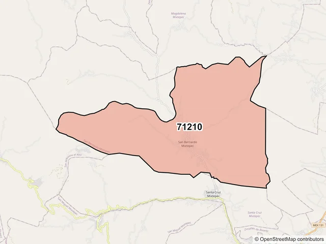 Mapa del código postal 71210, San Bernardo Mixtepec, Oaxaca