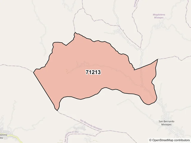 Mapa del código postal 71213, San Bernardo Mixtepec, Oaxaca