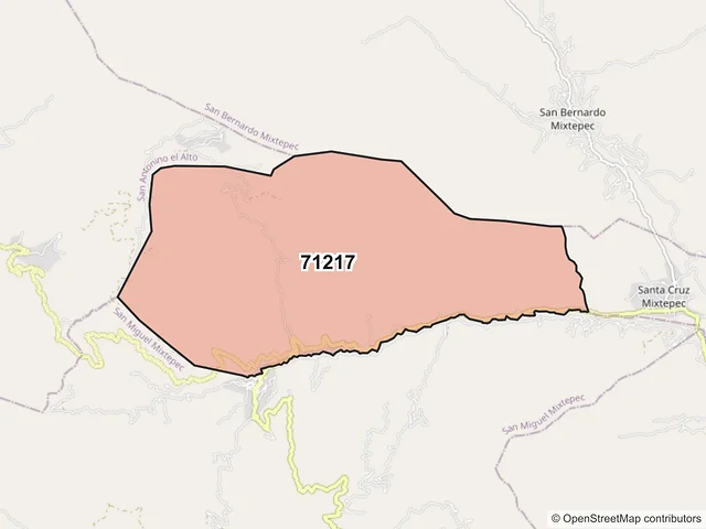 Mapa del código postal 71217, Santa Cruz Mixtepec, Oaxaca