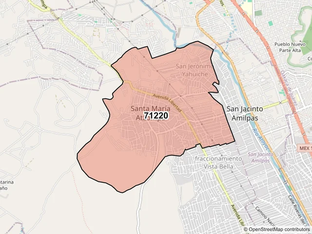 Mapa del código postal 71220, Santa María Atzompa, Oaxaca