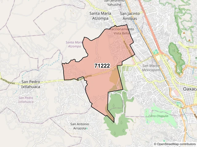 Mapa del código postal 71222, Santa María Atzompa, Oaxaca