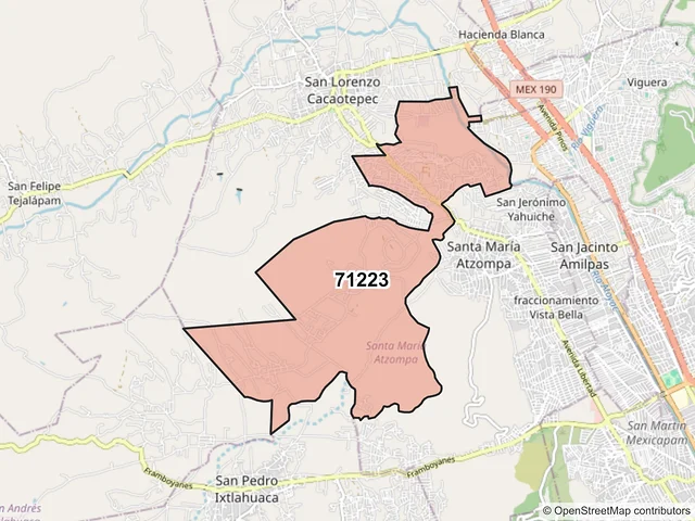 Mapa del código postal 71223, Santa María Atzompa, Oaxaca