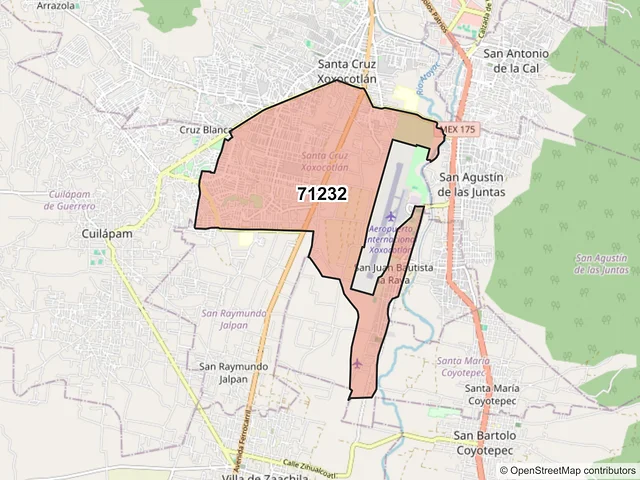 Mapa del código postal 71232, Santa Cruz Xoxocotlán, Oaxaca