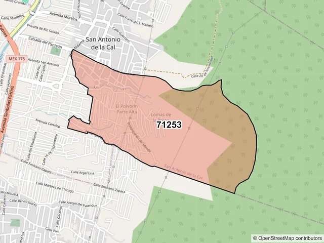 Mapa del código postal 71253, San Antonio de la Cal, Oaxaca