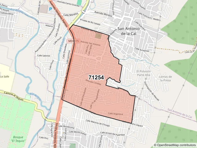 Mapa del código postal 71254, San Antonio de la Cal, Oaxaca
