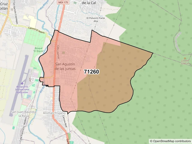 Mapa del código postal 71260, San Agustín de las Juntas, Oaxaca