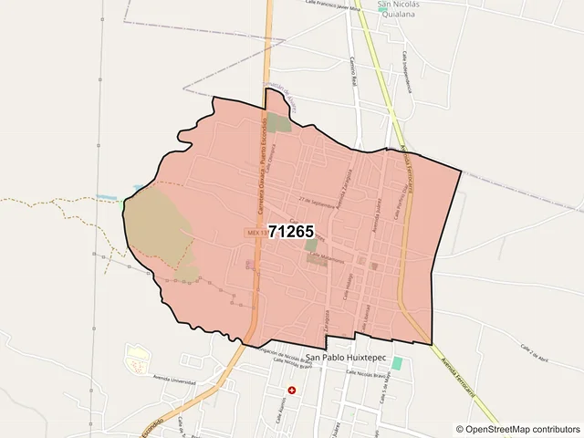 Mapa del código postal 71265, San Pablo Huixtepec, Oaxaca