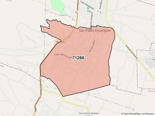 Mapa del código postal 71266, San Pablo Huixtepec, Oaxaca